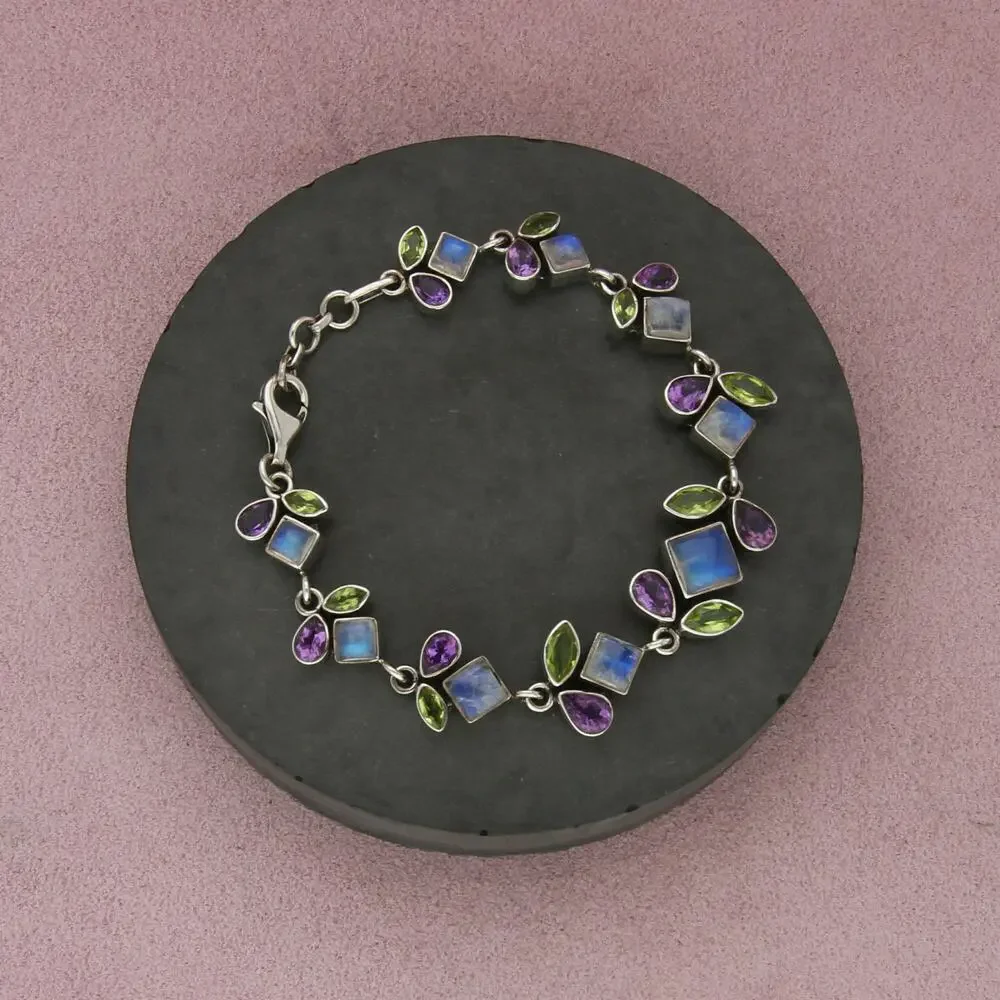 nicky butler sterling silver moonstone amethyst & peridot bracelet size 7.5in
